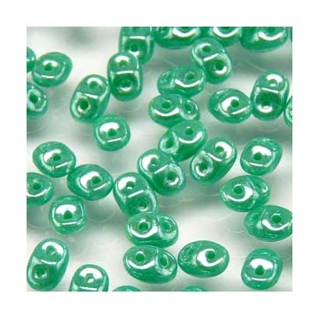 Superduo 5x2,5mm - turquoise green white luster- 10 grammi