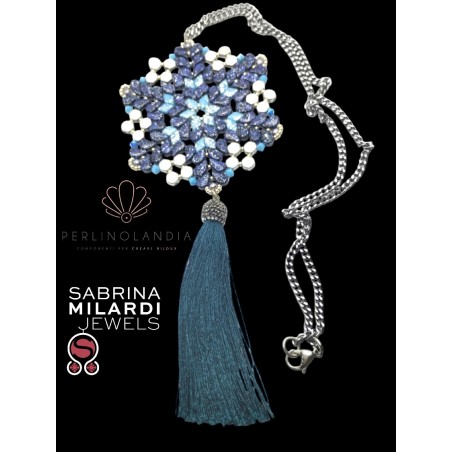 Pendente con nappina decorata - blu - azzurro e argento