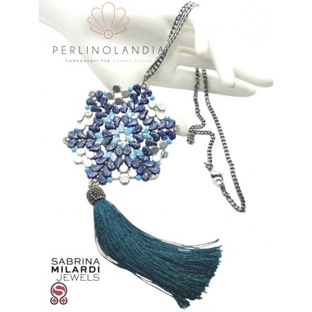 Pendente con nappina decorata - blu - azzurro e argento