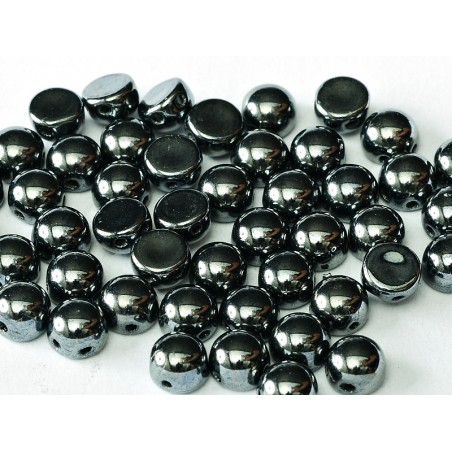 Hole Cabochon Double Hole - 6 Mm - jet hematite - 10 Pieces